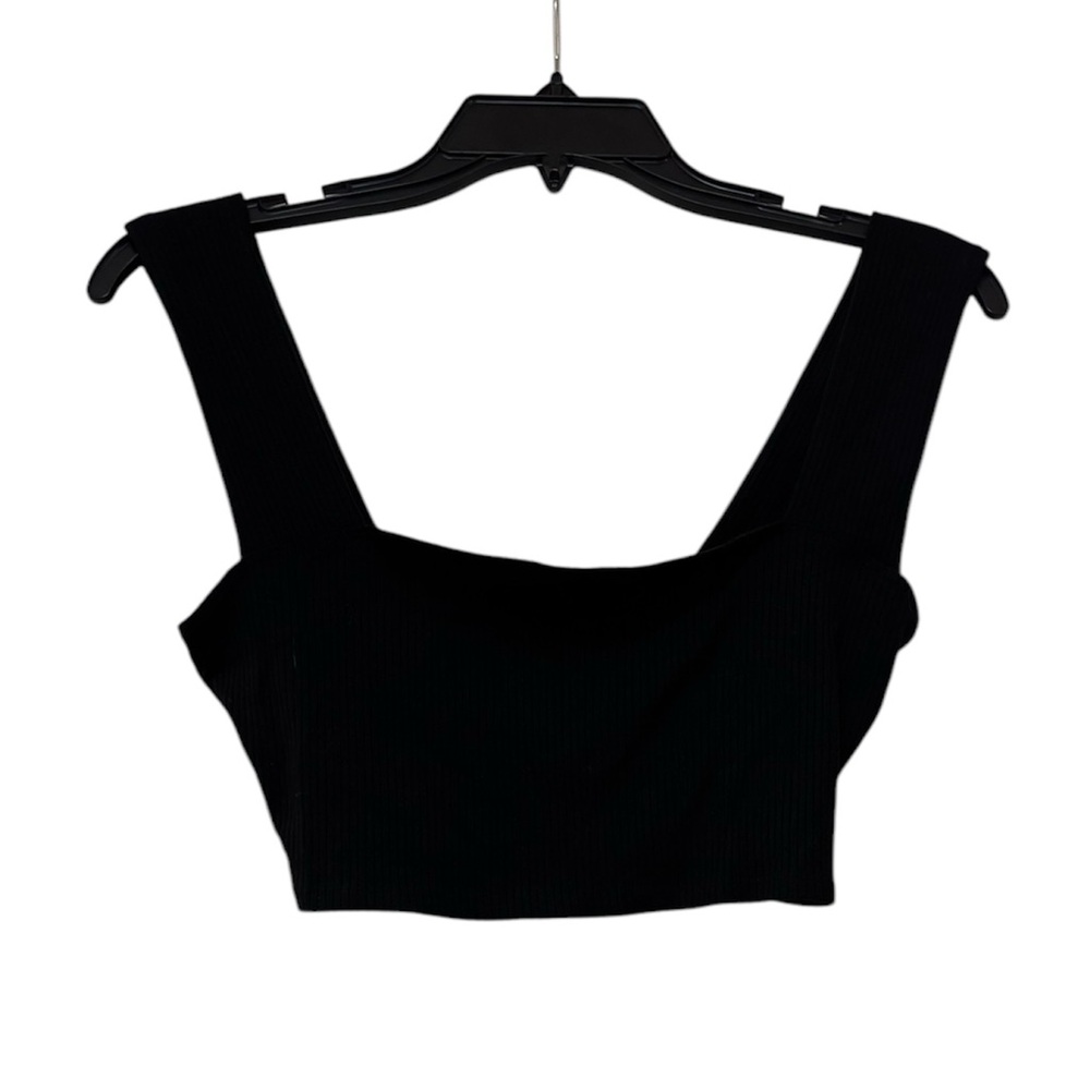 REFORMATION Black Ribbed Square Neck Crop Top